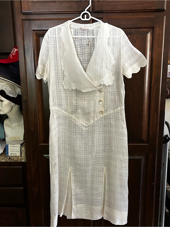 Source Unknown Other - 1930’s 1940’s Antique Cotton Lingerie Day Dress Sz M Cream MOP Buttons - Fair